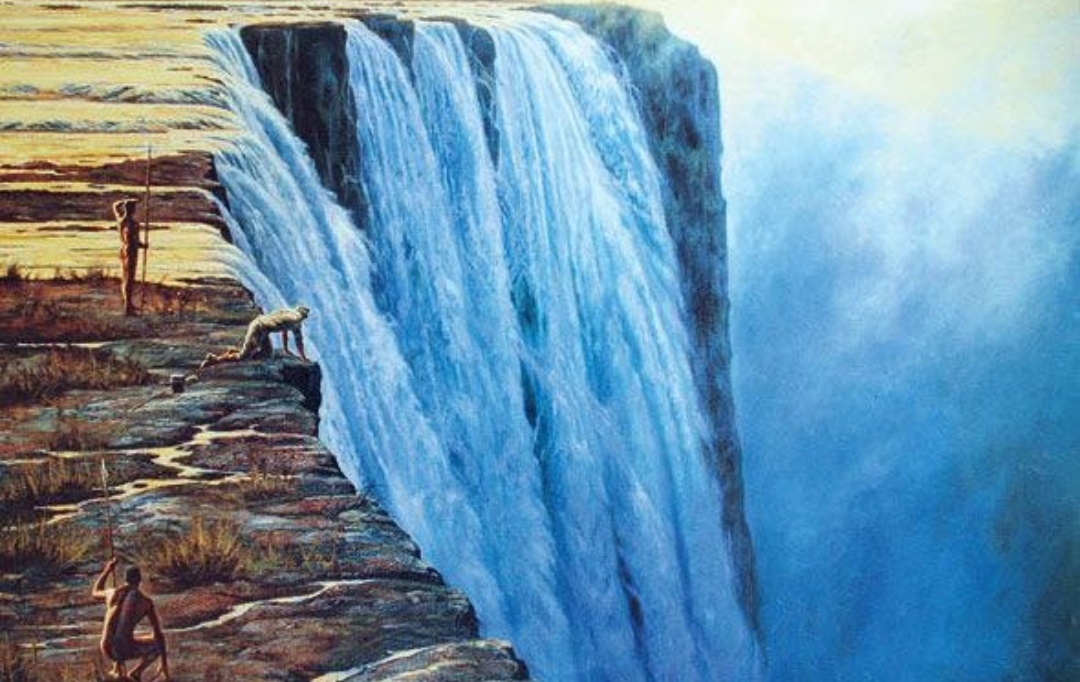 Картина острова Ливингстон, написанная именно в то время, когда сюда впервые прибыл первооткрыватель водопада Дэвид Ливингстон 