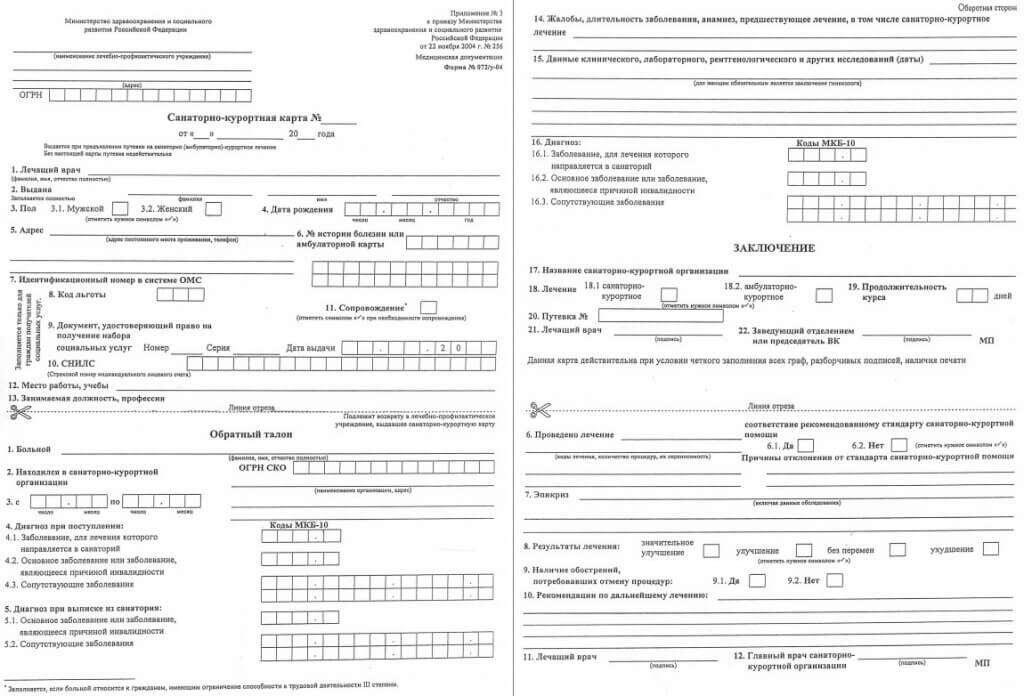 Как оформляется санаторная карта