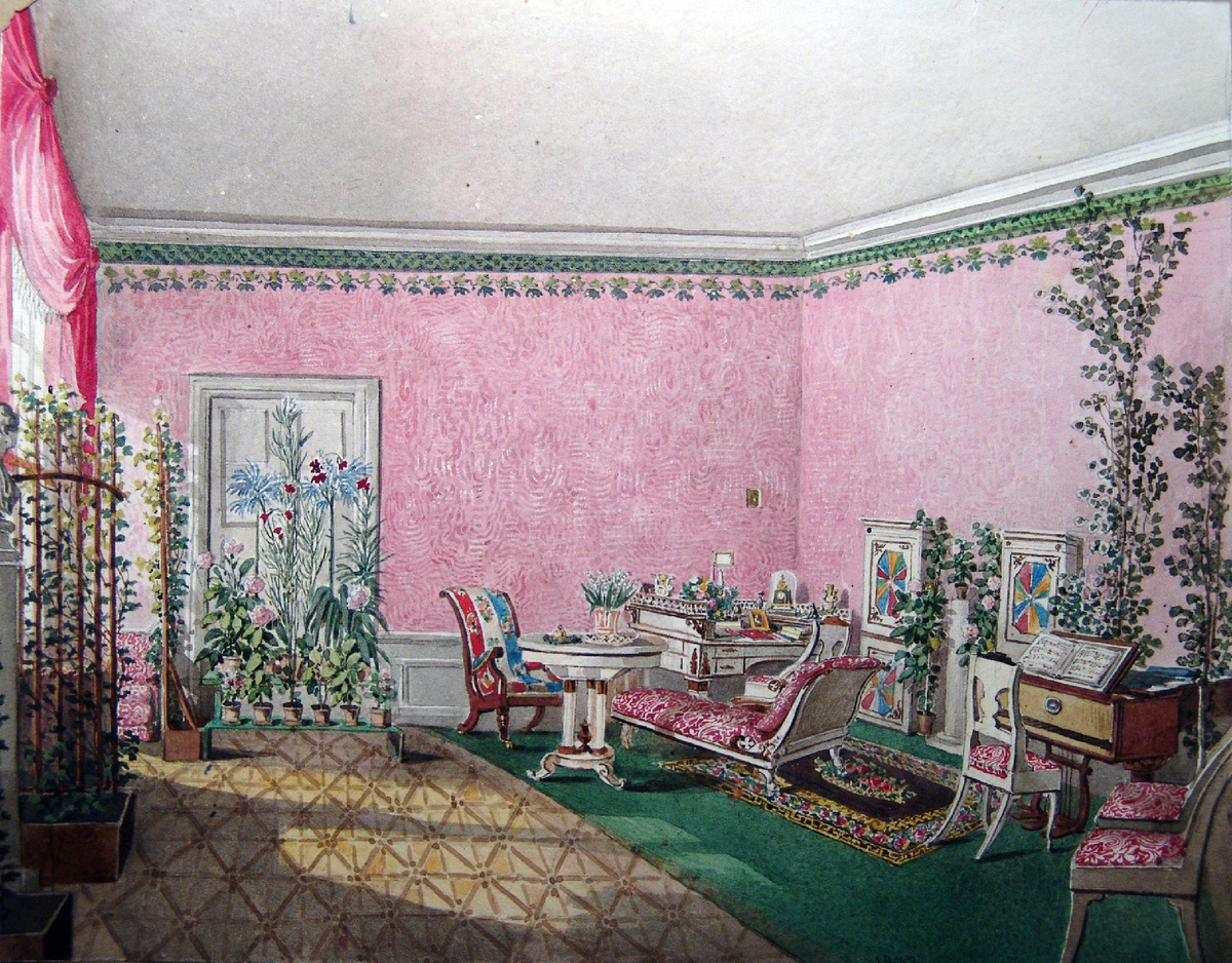 Неизвестный художник первой половины XIX века. Интерьер комнаты с розовыми стенами. Государственный Эрмитаж.