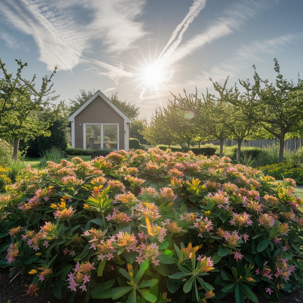 Пример ландшафтного участка с лапчаткой прямостоячей и канадской иргой для умеренного климата. Подробнее читайте ниже.