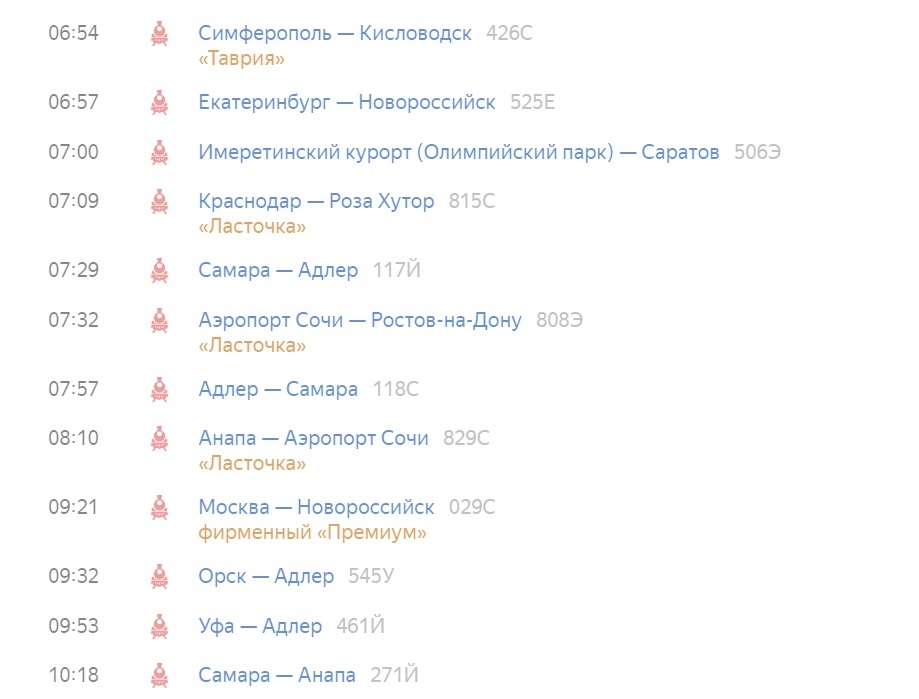 Расписание утренних поездов на вокзале Краснодар-1 