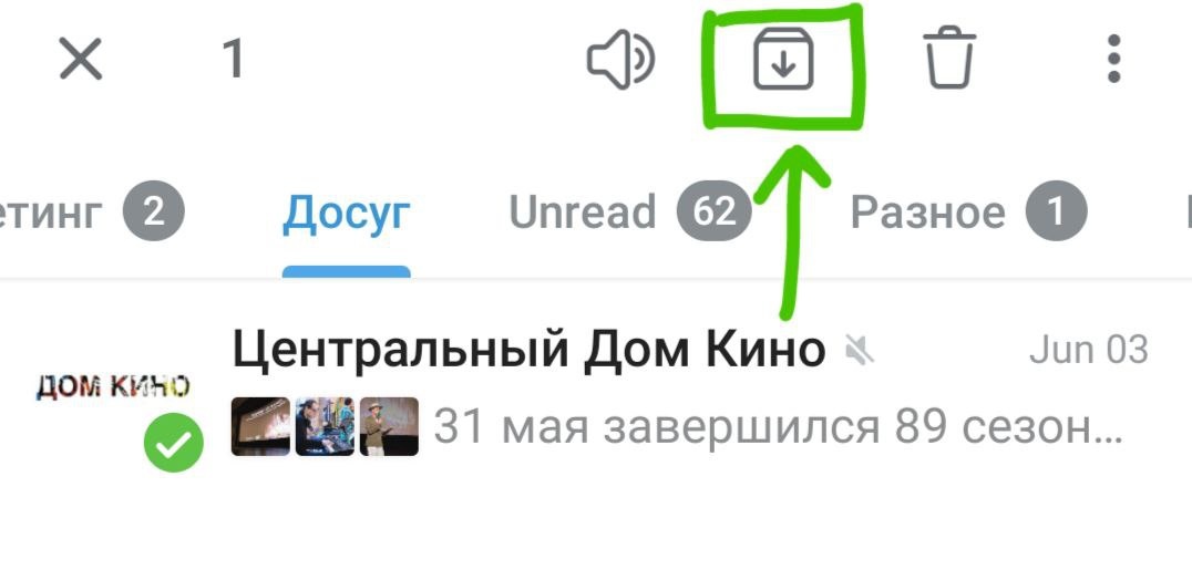 Так выглядит значок для архивации каналов