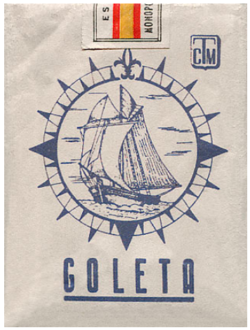 "Goleta". Сеута и Мелилья, 1960-е годы. 20 штук в мягкой упаковке. Производитель: "Cia de Tabacos del Mediterraneo". Владелец торговой марки: "Cia de Tabacos del Mediterraneo".