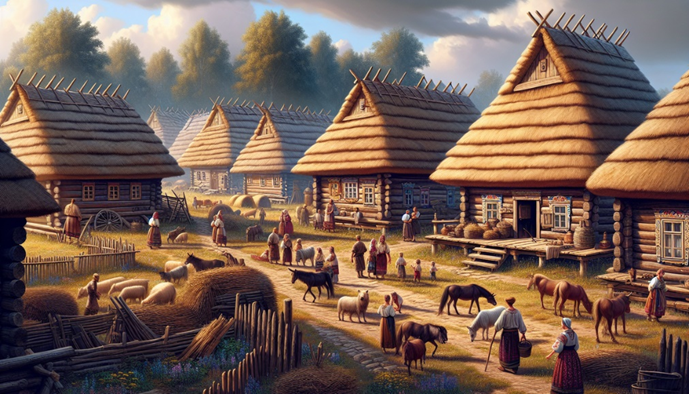 Жилища славян (рисунок нейросети)