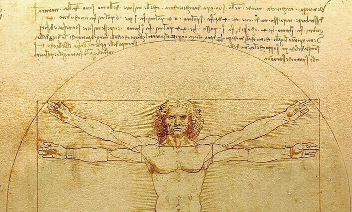 Витрувианский человек. 1492 — известный пример зеркального письма Леонардо да Винчи