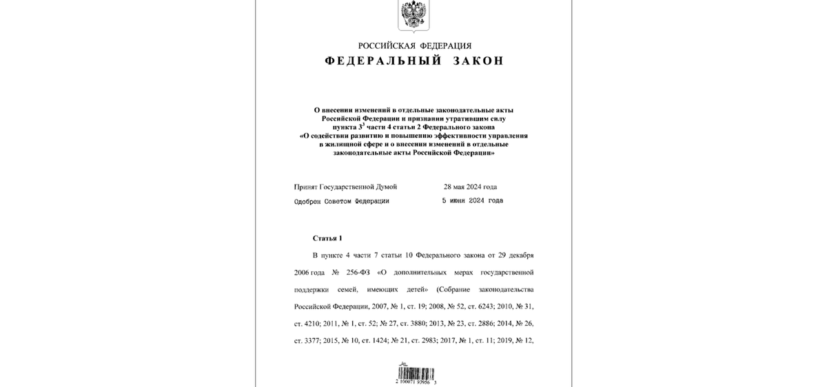 Изменения в закон о выплате 450 000 рублей в 2024 году, принят 12 июня 2024 года