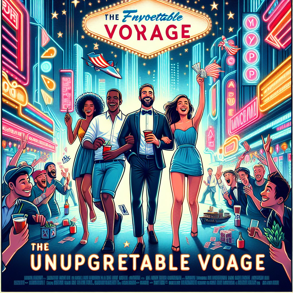 Обложка для фильма "Мальчишник в Вегасе" (2009), отражающая приключения четырех друзей на мальчишнике в Лас-Вегасе, полных нелепых ситуаций, азарта и неожиданных поворотов событий