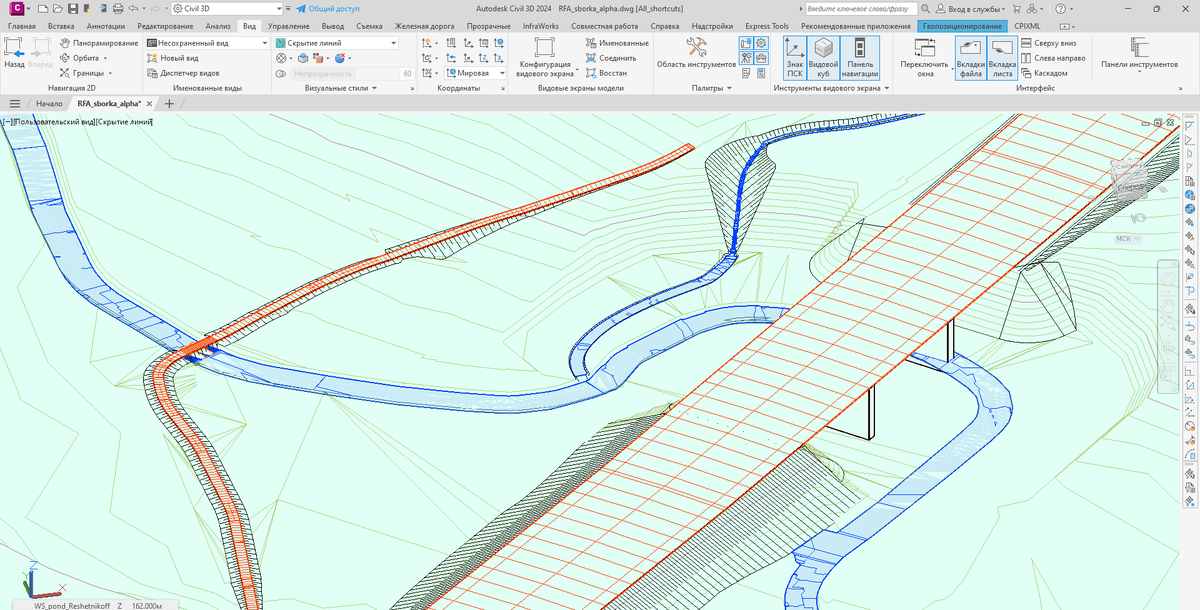 Civil3d. процесс создания BIM модели мостового перехода через реку.