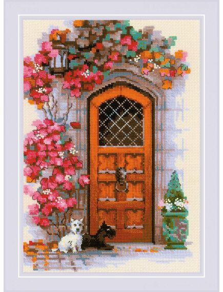 Дверь в Шотландию. нитки - шерсть.акрил. канва - аида 14, бежевая, размер 21*30 см. дизайн Александра Гусарова