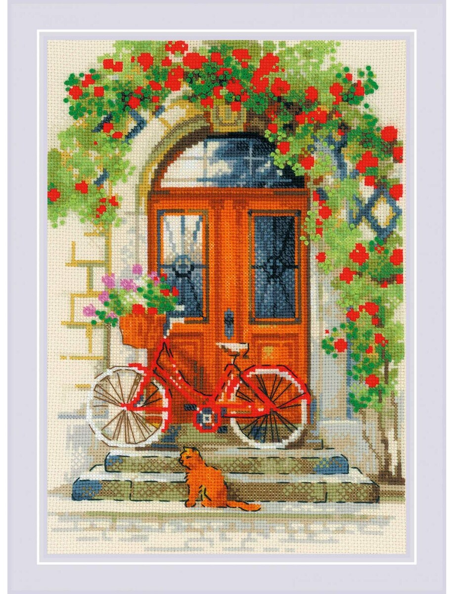 Дверь в Италию. нитки - шерсть.акрил. канва - аида 14, размер 21*30 см