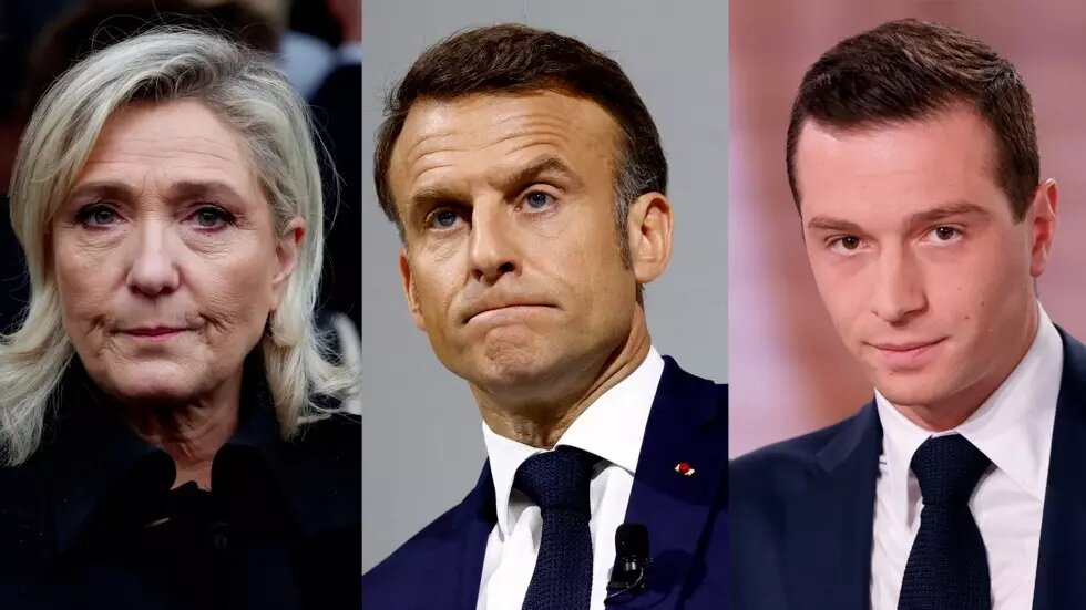 Марин Ле Пен, Эммануэль Макрон, Джордан Барделла. Фото: s.rfi.fr
