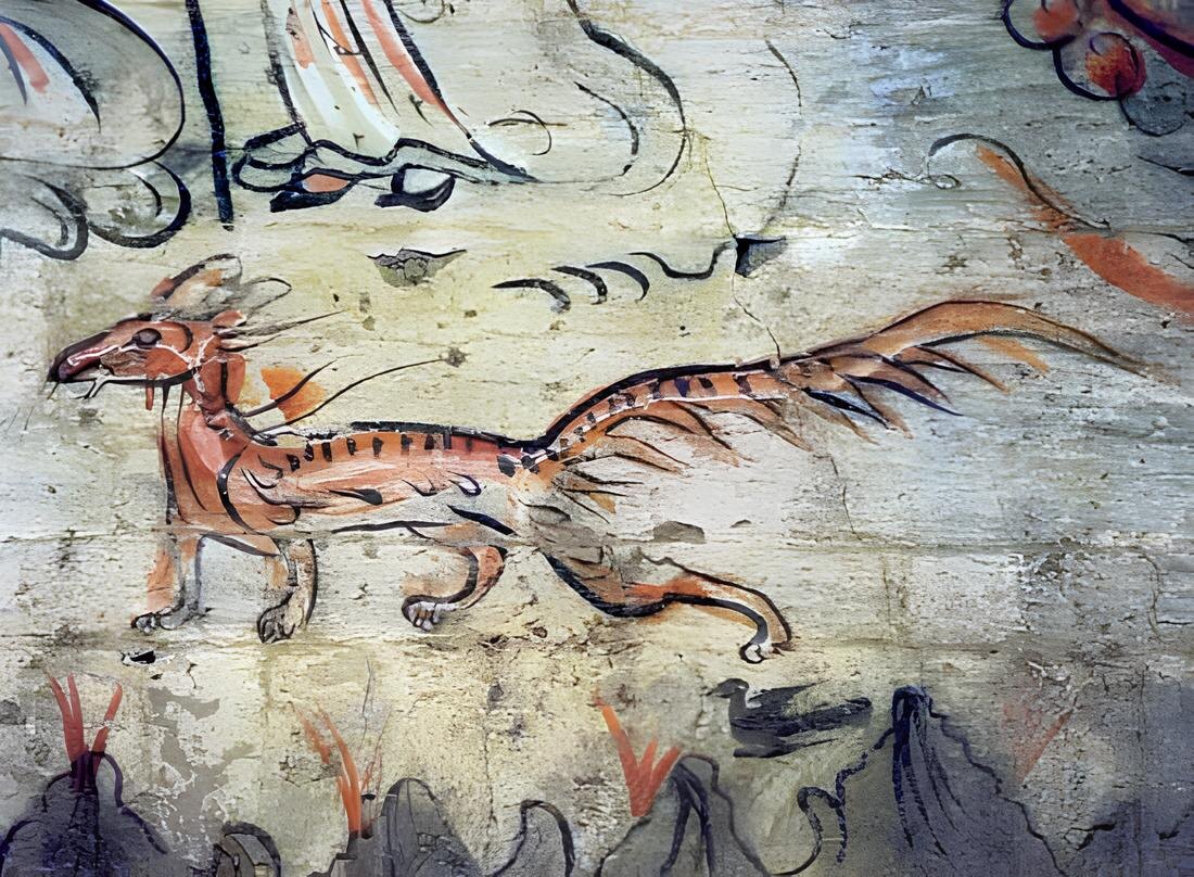 Девятихвостая лисица. Фреска из гробницы Яньцзю в округе Цзюцюань, провинция Ганьсу. V в. н. э.