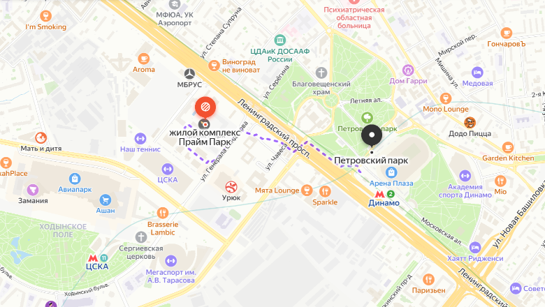 За 8-10 минут неспешным шагом можно дойти до ближайшей станции метро