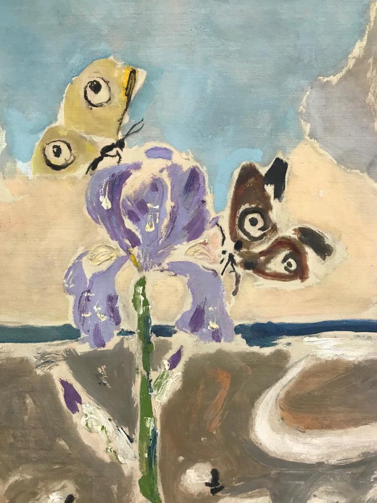 Бабочки на ирисе. Масло, холст