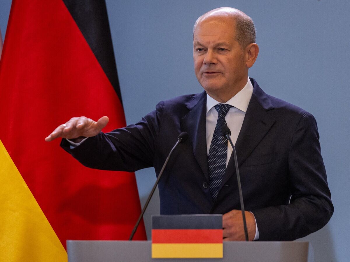    Канцлер ФРГ Олаф Шольц на совместной пресс-конференции с премьер-министром Польши Дональдом Туском в Варшаве© AFP 2024 / WOJTEK RADWANSKI