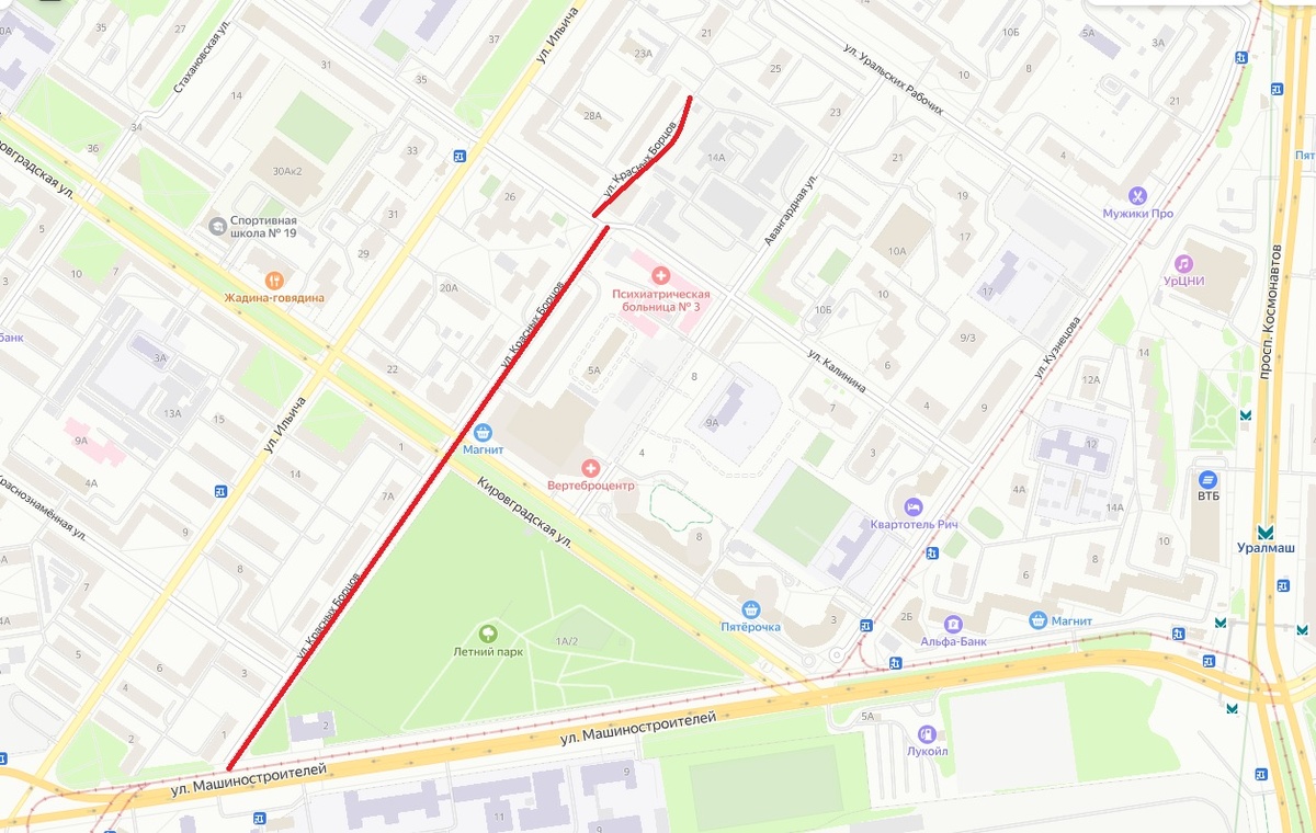 Улица Красных борцов  (Екатеринбург) © Яндекс