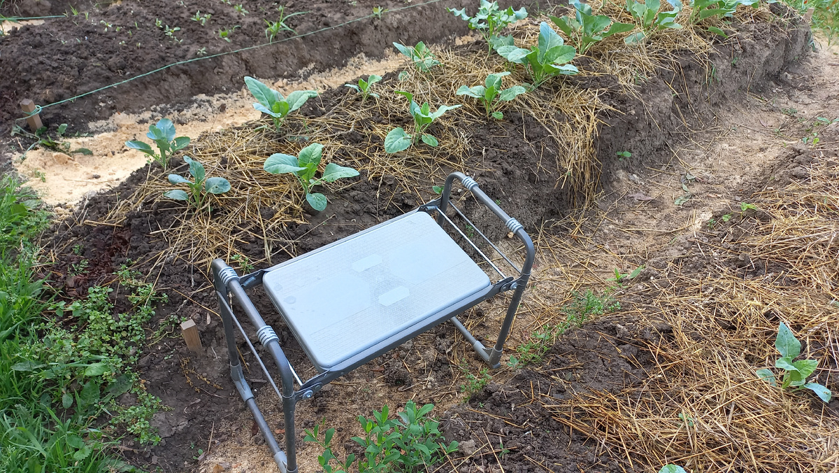 Мама готова эту табуреточку носить за собой по всему участку