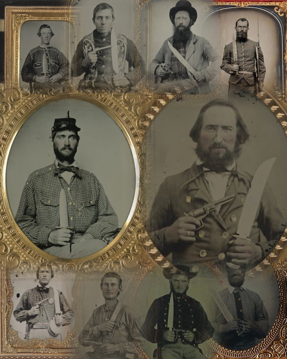 Статьи о Гражданской войне в США и о ножах Боуи часто иллюстрируют старинными дагерротипами, на которых суровые парни с Американского Юга демонстрируют такие огромные тесаки, что поневоле вспоминаешь