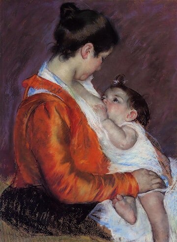 Мэри Кассат: Луиза кормит грудью своего ребенка. Бумага коричневого цвета, пастель