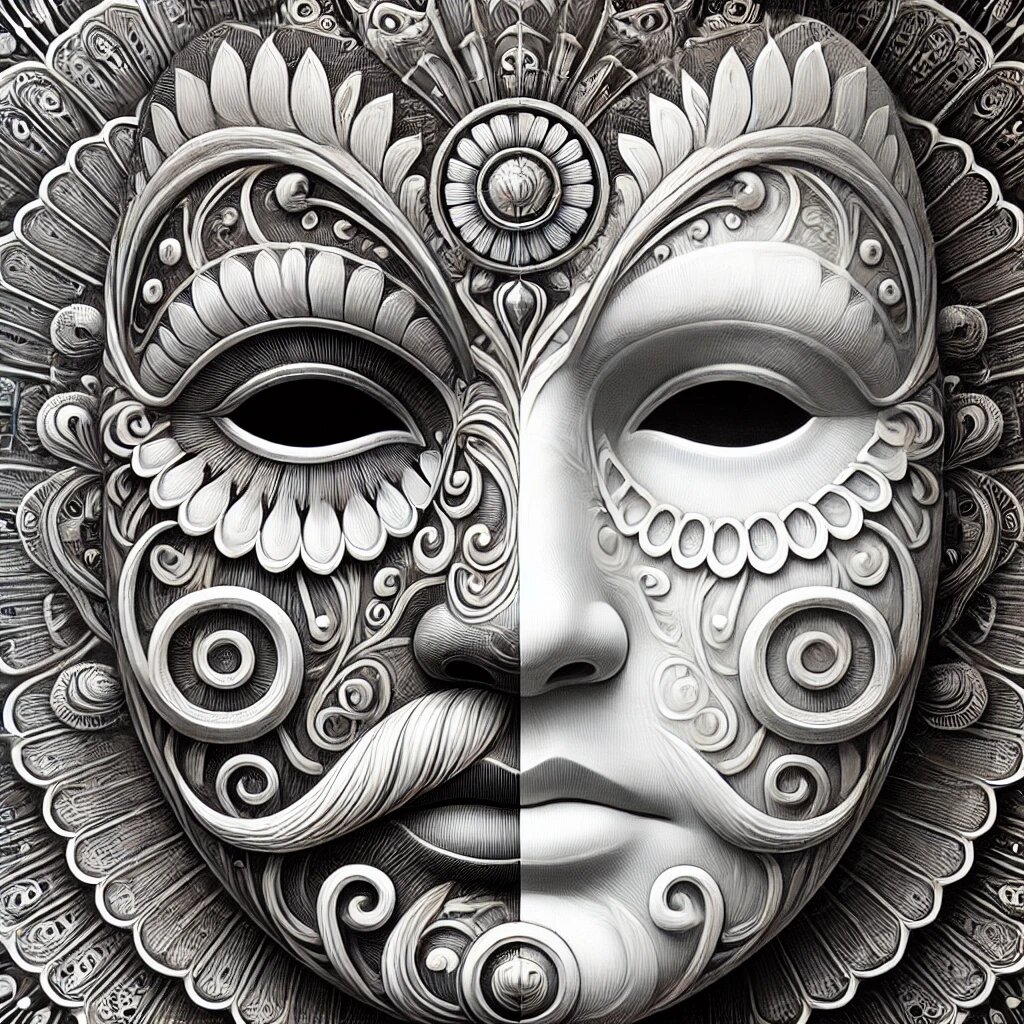 Первое Изображение маски, символизирующей ложное эго и иллюзии, которые оно создает.