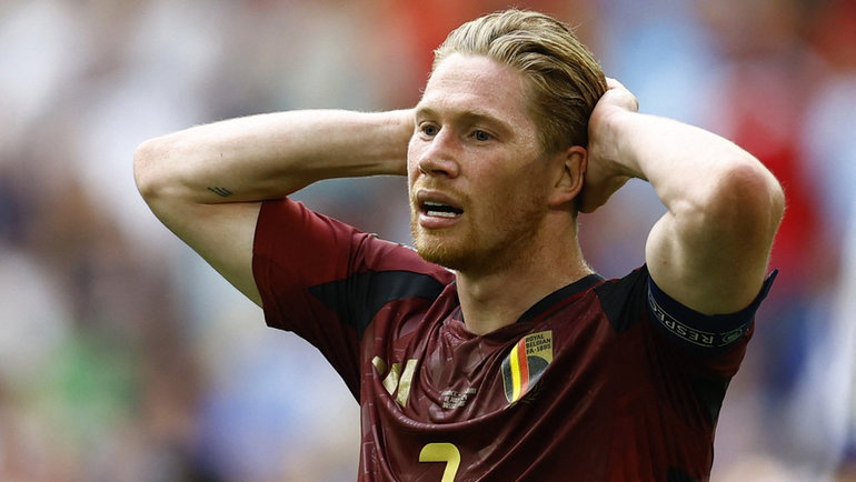    Капитан сборной Бельгии Кевин де Брейне в матче 1/8 финала Евро против Франции (0:1). Reuters