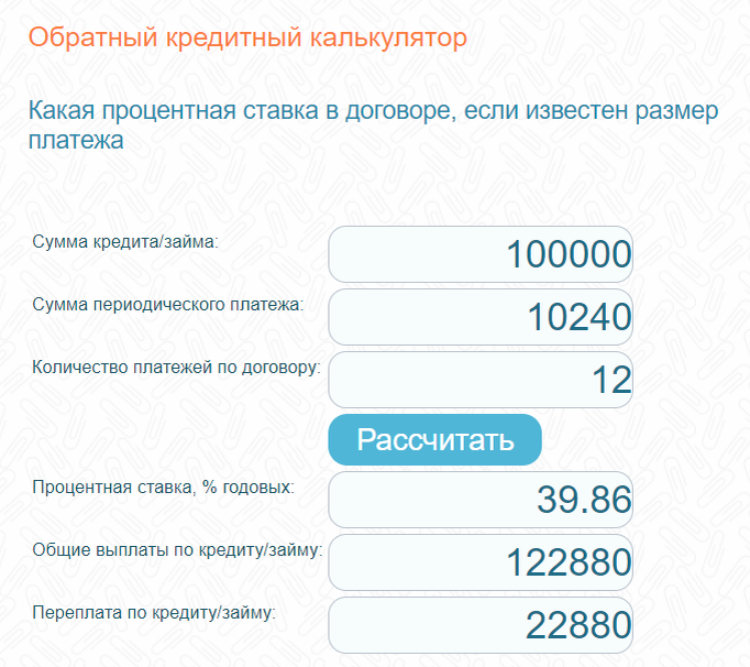 Расчет произведен на обратном кредитном калькуляторе с сайта http://bcalc.ru/credit/revcrcalc.php