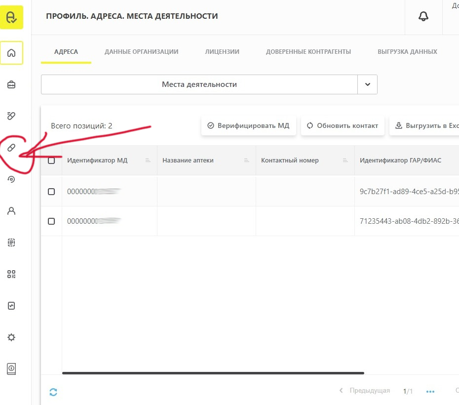 кнопка Товары в левом меню личного кабинета МДЛП Честный Знак