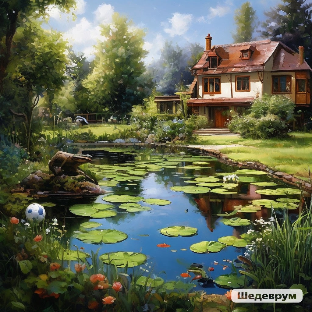 В самой глубине сада был небольшой пруд. Он зарос водорослями, а по поверхности скользили водяные жуки… /Шедеврум/