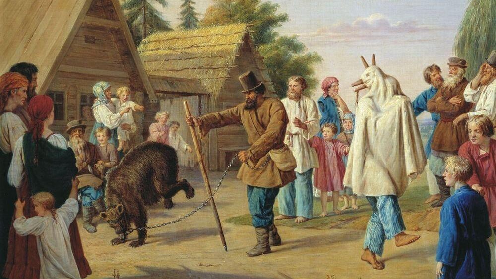 Скоморохи в деревне. Картина Ф.Н. Рисса, 1857 г. 