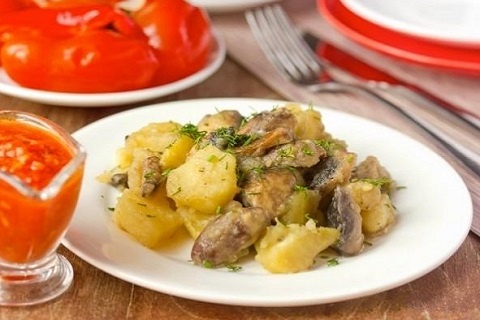 Рецепт Тушеный картофель с грибами в микроволновке