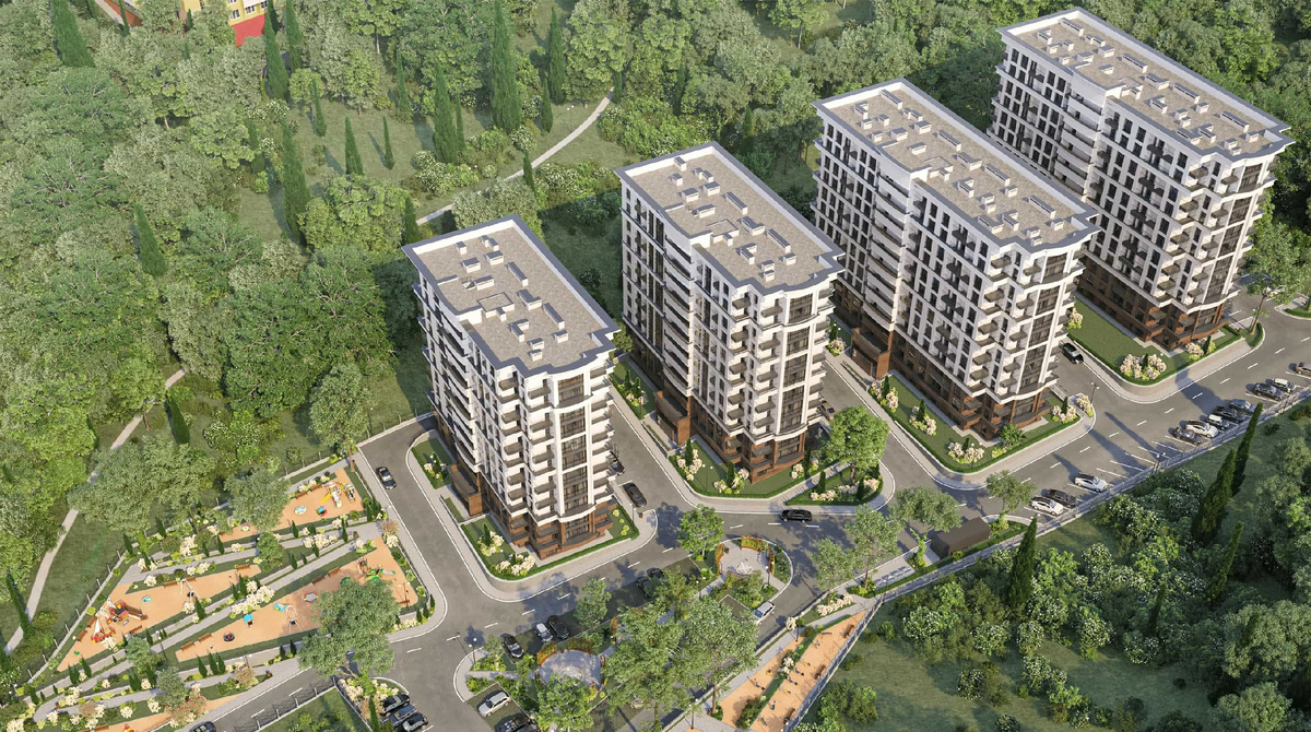 Среди зелени в окружении национального парка и вдали от трасс, железных дорог и других источников шума.