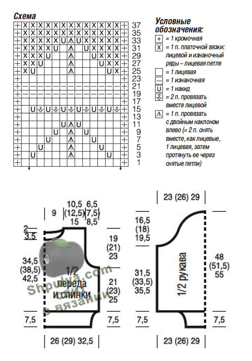 Выкройка и схема вязания пуловера