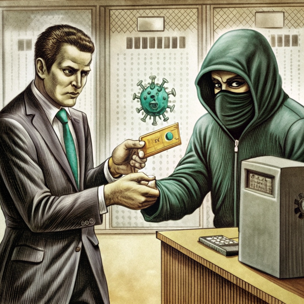 Хакер передает флешку с вирусом  сотруднику банка