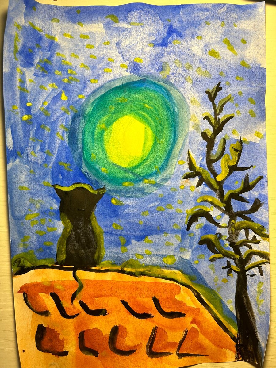 Рисунок моей 8-летней внучки.  Не в тему. Хотя.. есть КОТ