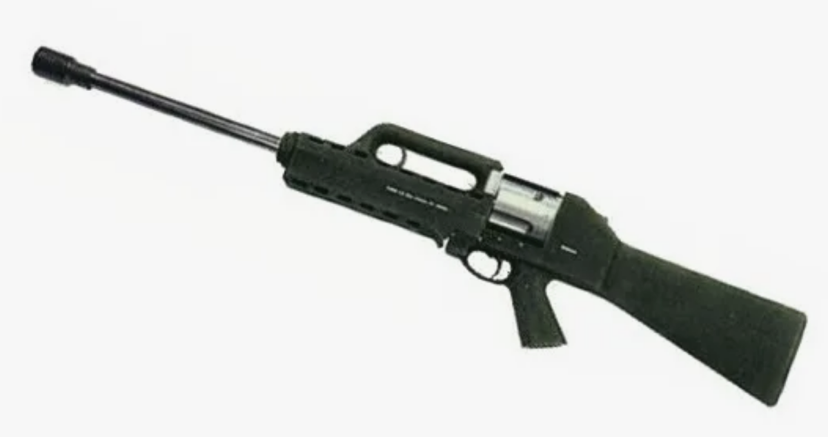 Экспериментальная модель дробового ружья под названием Pentagunбыла разработана бразильским оружейным конструктором Нельмо Сюзано в 1985 г.