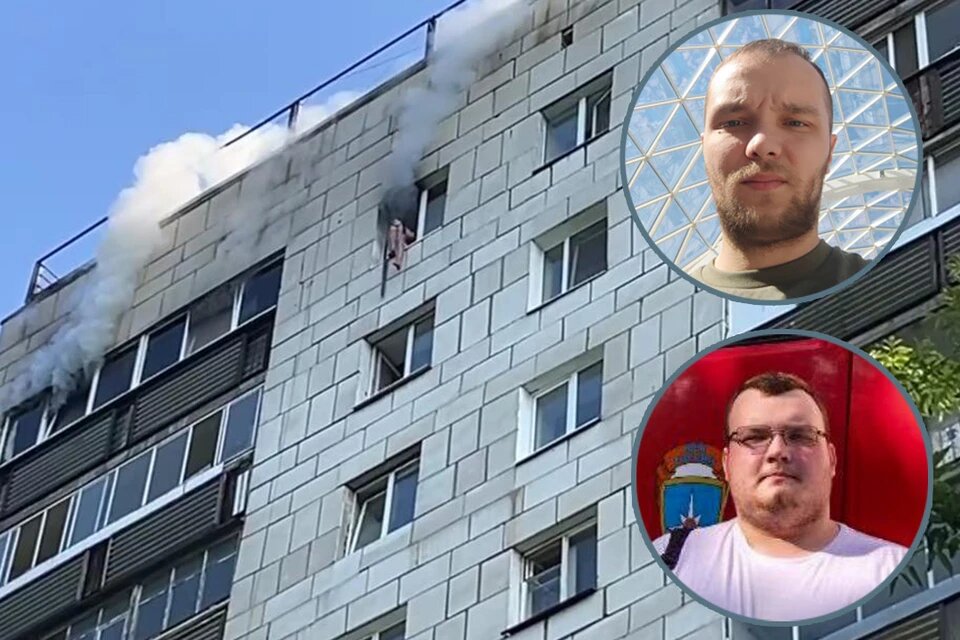 На фото Александр Власов и хозяин квартиры на 13 этаже. Фото: ГУ МЧС и личный архив. 