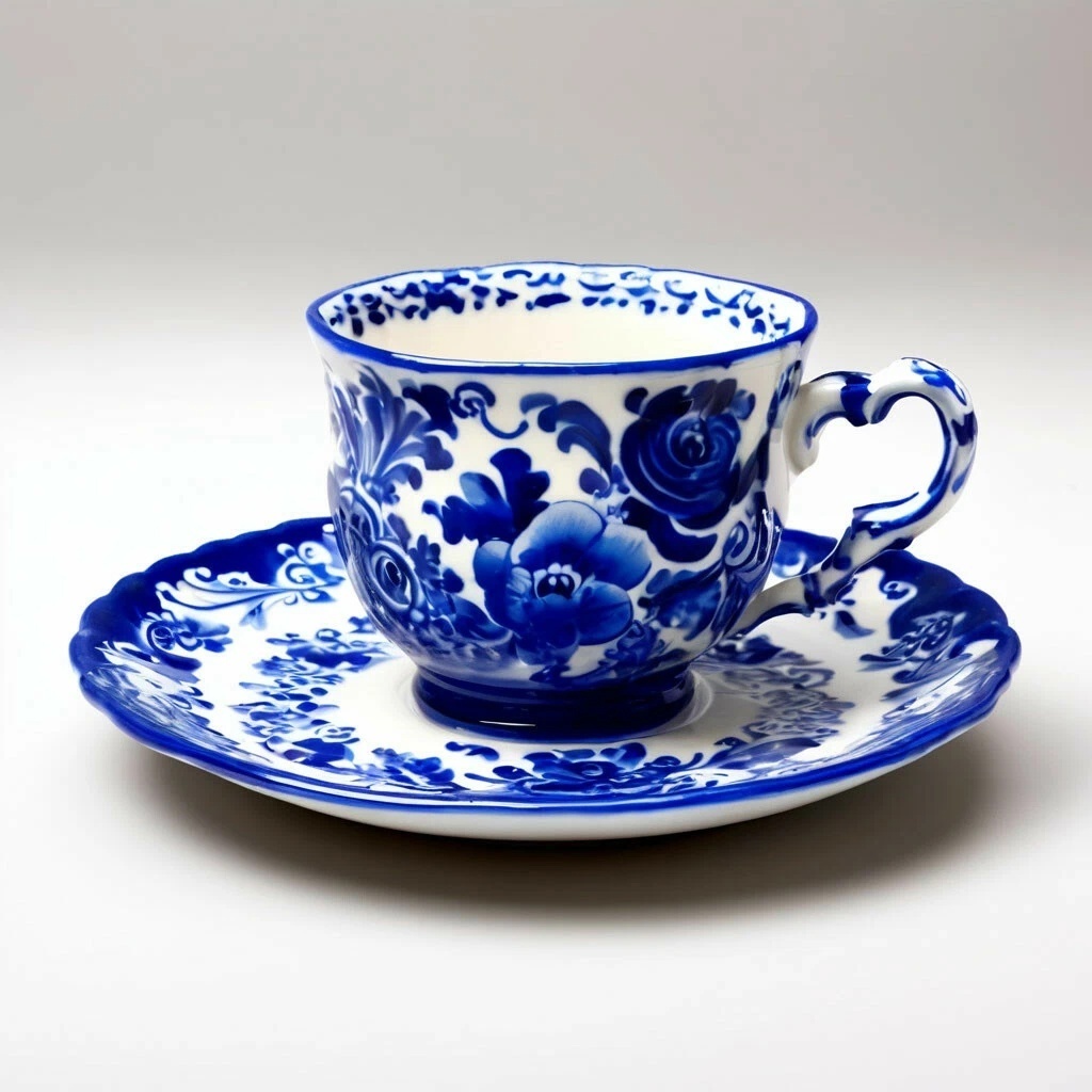 А это голубая чашка, сгенерированная Ольгой Иванченковой с помощью приложения "Шедеврум"