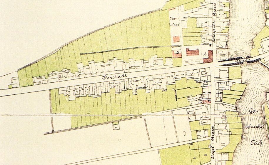 Форштадт, впоследствии Зирштрассе, на карте 1889 года.