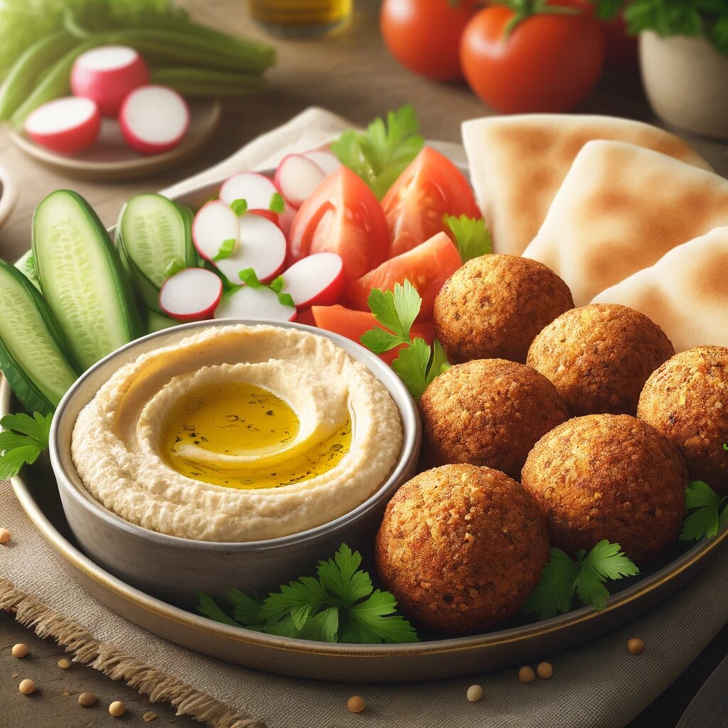 Фалафеля с хумусом и питой.