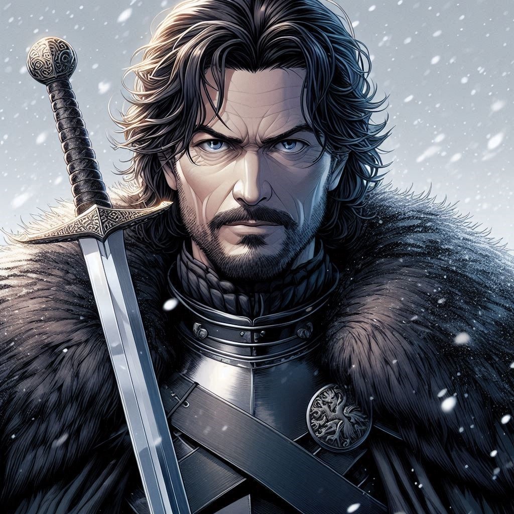 Эддард Старк, также известный как Нед Старк в стиле Аниме. Создано в нейросети