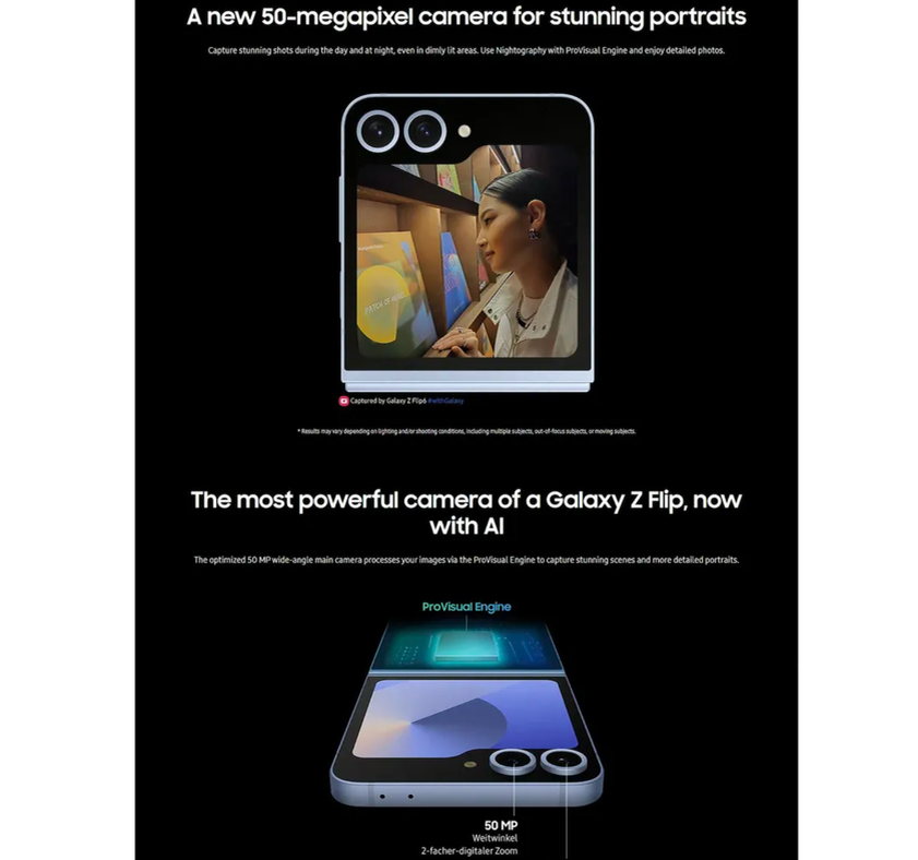 Galaxy Z Flip 6 ограничится лишь «железными» доработками: девайс получит обновленную широкоугольную камеру с разрешением 50 Мп, более емкую батарею на 4000 мАч, позволяющую устройству работать до 20-2