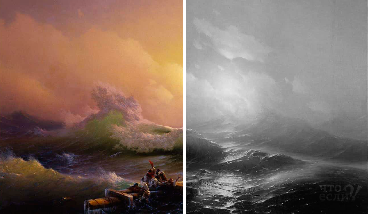 Картина “Девятый вал” была написана Иваном Константиновичем Айвазовским в 1850 году. Это полотно размером 221 х 332 см выполнено в стиле романтизма, в жанре марина, с использованием техники масляной живописи на холсте. Картина находится в Государственном Русском музее в Санкт-Петербурге