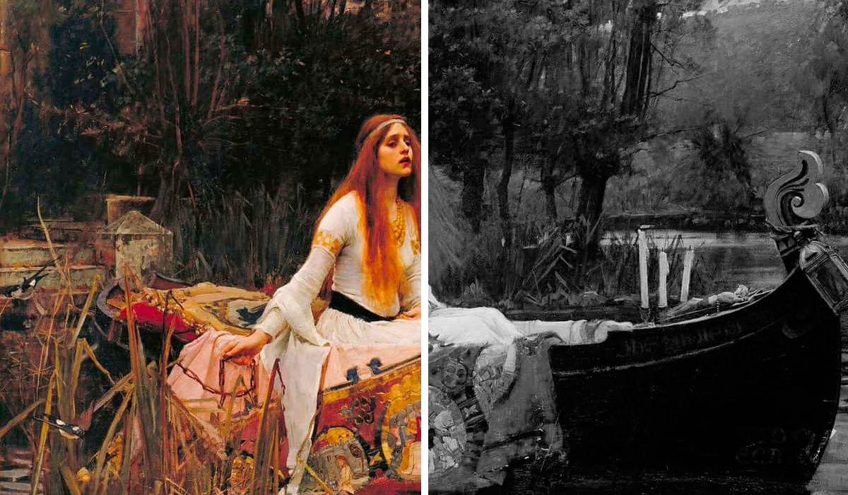 "Леди Шалотт" - картина маслом на холсте 1888 года английского художника-прерафаэлита Джона Уильяма Уотерхауса в галерее Тейт Британия в Лондоне, где она обычно выставлена, в зале 1840 в 2013 году.