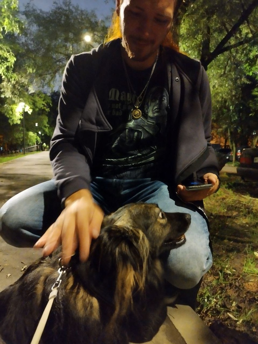 Скади и её хозяин во время поисков кошечки Тяпы