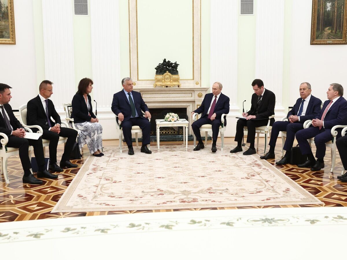    Президент РФ Владимир Путин и премьер-министр Венгрии Виктор Орбан во время встречи в Москве© РИА Новости / POOL