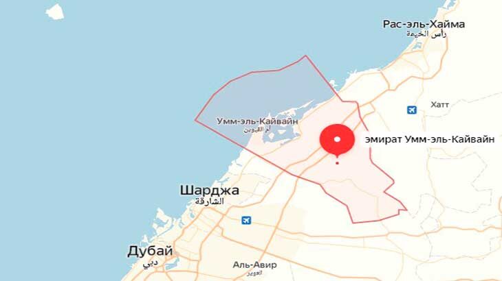 Эмират Умм Аль Кувейн на карте.