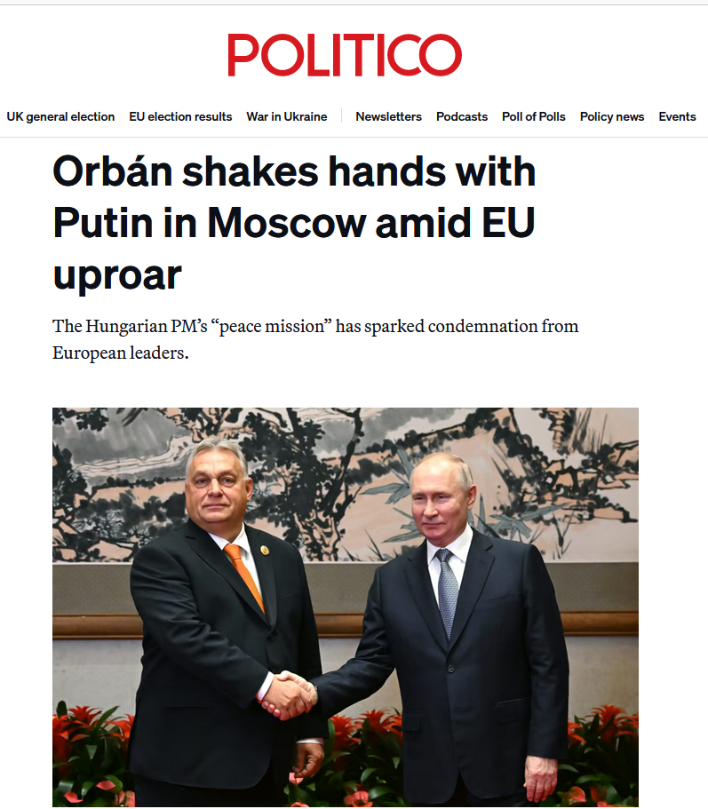 Европейцы, с подачи брюссельских бюрократов, в своем главном издании даже фото на эту тему поставили и в заголовок вынесли: Орбан пожимает руку Путину в Москве на фоне протестов ЕС
  А потом пометили