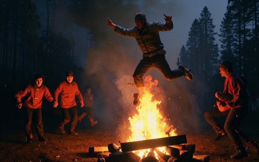  Прыжки через костер – неотъемлемая часть Купальских обрядов. Фото: fusionbrain.ai
