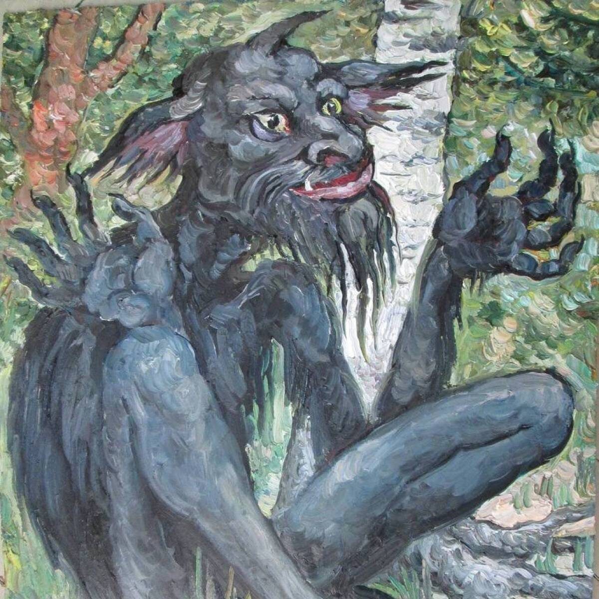 Шурале - дух леса, живет в чаще леса, имеет перевернутые ступни пятками вперед. Часто он вредит людям, оказавшимся в лесу. (рисунок взят из открытых источников)