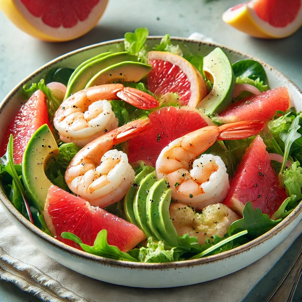 Салата с креветками и грейпфрутом.